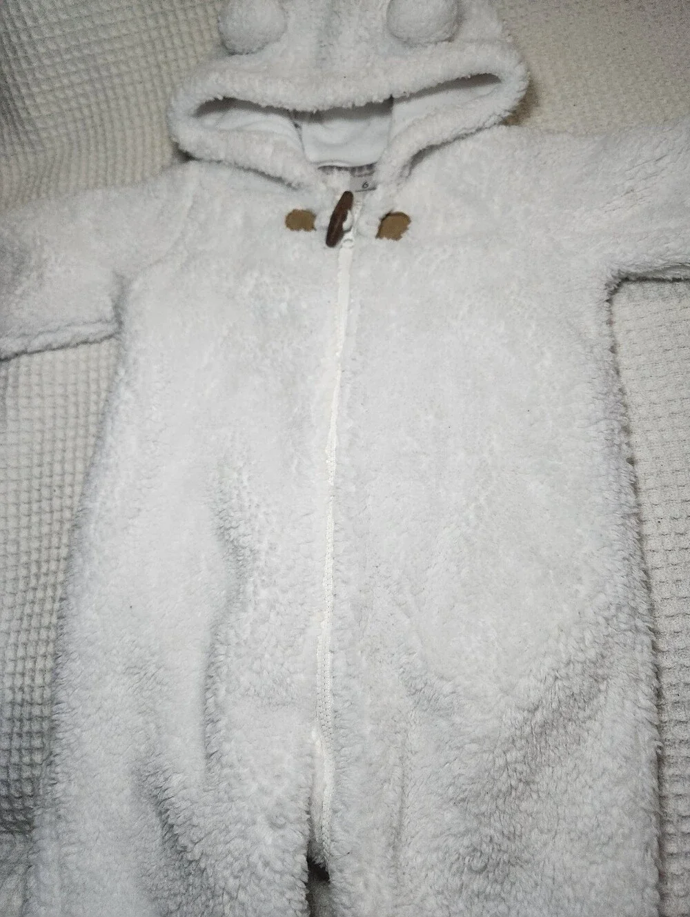 Carter's White Plush Hooded Footed Baby One-Piece Bear Ears 6months